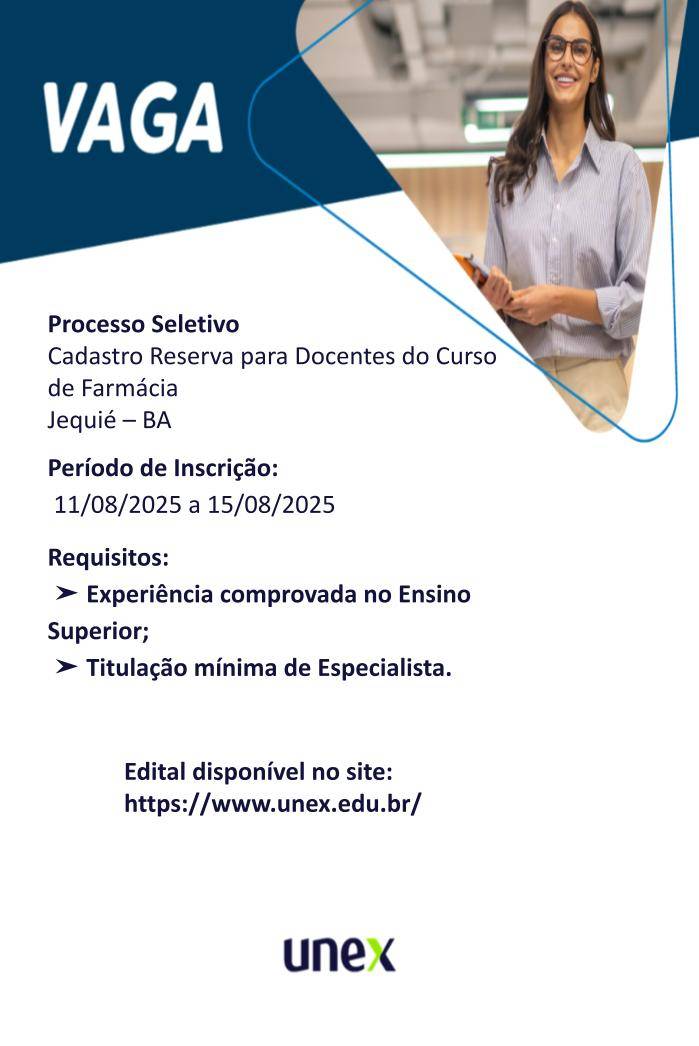 Processo seletivo para docentes do curso de Farmácia acontece na Unex Jequié